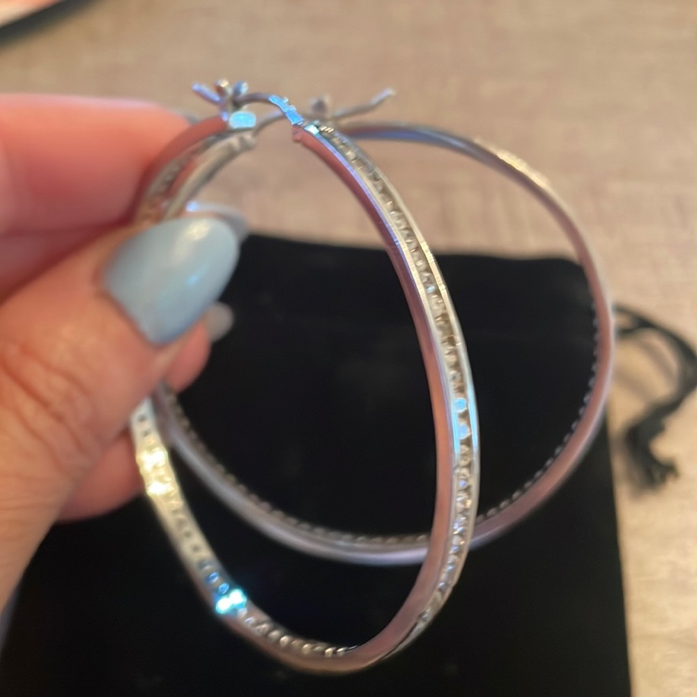 Sterling silver rhinestone hoops